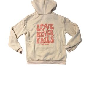 Cream Hoodie with Pink Graphic